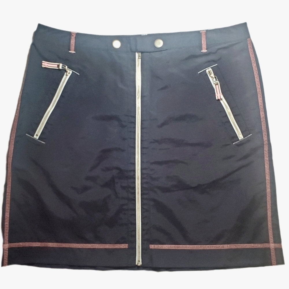 Ann Taylor LOFT Mini Skirt Black with Sporty Detailing & Zip Front Women's 8 EUC